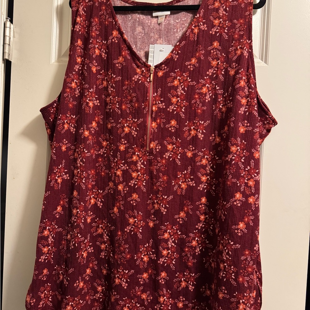 Lularoe Floral Burgundy Sleeveless Top